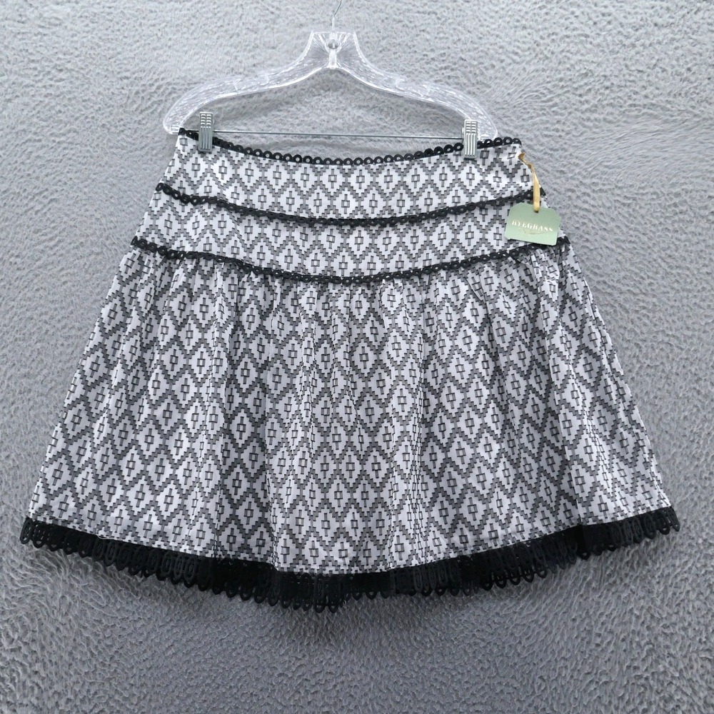 Ryegrass Womens Tiered Mini Skirt Black Ecru Geometric Lace Trim Size 16 NEW